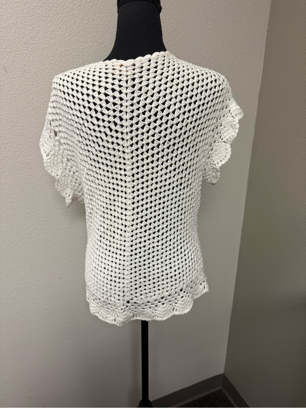 EnVogue Cream Crochet Knit Boho V-Neck Cottagecore Festival Sweater Large - Picture 6 of 9